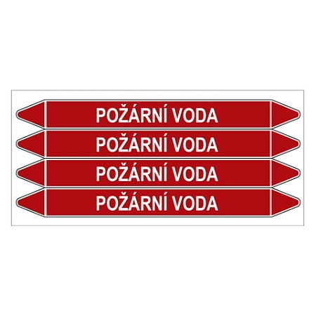 Značení potrubí, požární voda,4 ks, 250 × 26 mm